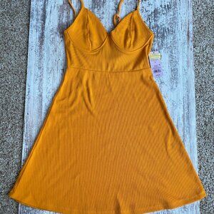Wild Fable ribbed knit spaghetti strap skater dress NWT size S gold/mango